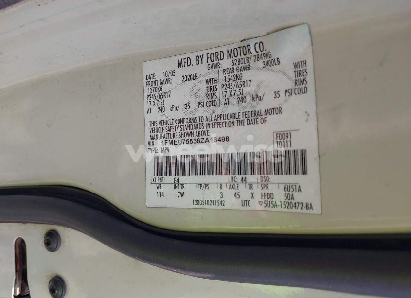 Photo 9 of 2006 Ford Explorer LIMITED (VIN 1FMEU75836ZA16498)