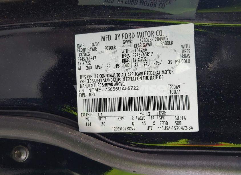 Photo 9 of 2006 Ford Explorer LIMITED (VIN 1FMEU75856UA55722)