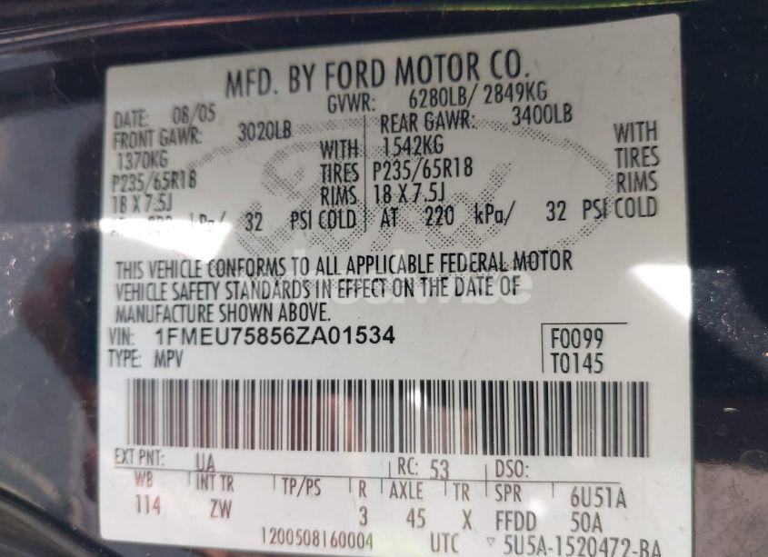 Photo 9 of 2006 Ford Explorer LIMITED (VIN 1FMEU75856ZA01534)