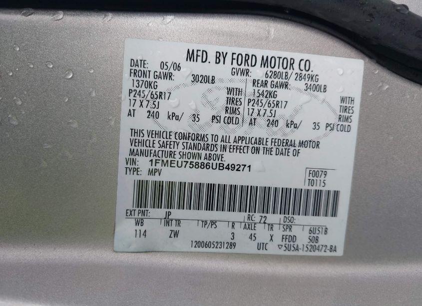 Photo 9 of 2006 Ford Explorer LIMITED (VIN 1FMEU75886UB49271)