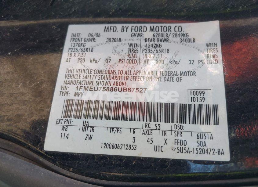 Photo 9 of 2006 Ford Explorer LIMITED (VIN 1FMEU75886UB67527)