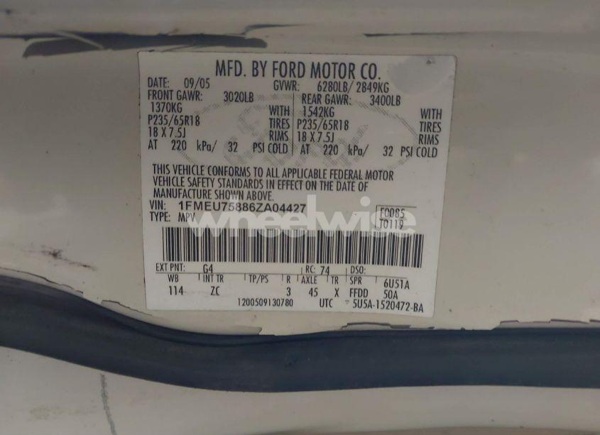 Photo 9 of 2006 Ford Explorer LIMITED (VIN 1FMEU75886ZA04427)