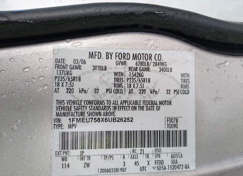 Photo 9 of 2006 Ford Explorer LIMITED (VIN 1FMEU758X6UB26252)