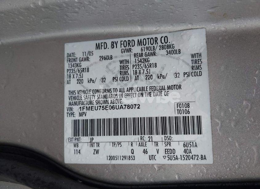 Photo 9 of 2006 Ford Explorer LIMITED (VIN 1FMEU75E06UA78072)