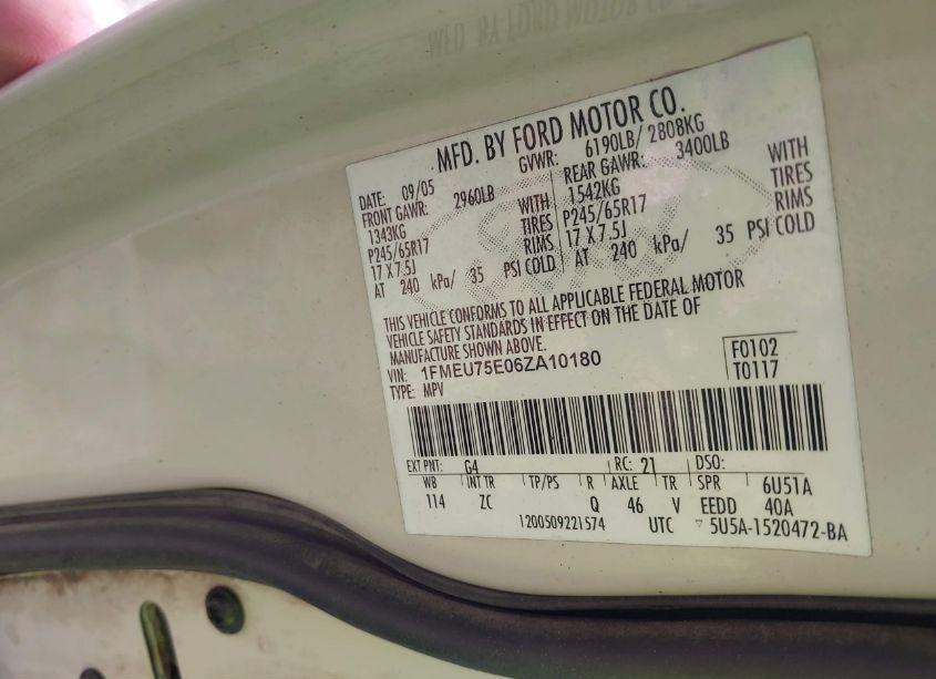 Photo 9 of 2006 Ford Explorer LIMITED (VIN 1FMEU75E06ZA10180)