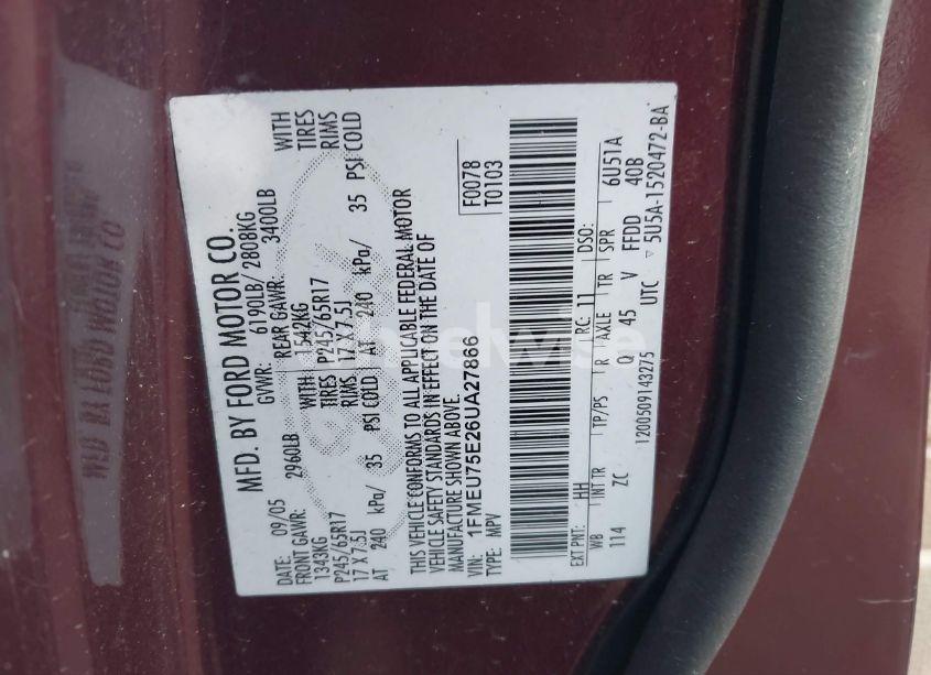 Photo 9 of 2006 Ford Explorer LIMITED (VIN 1FMEU75E26UA27866)