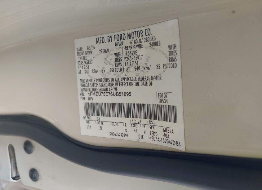 Photo 9 of 2006 Ford Explorer LIMITED (VIN 1FMEU75E76UB51695)