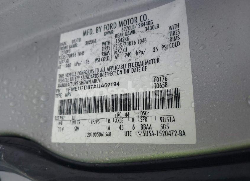 Photo 9 of 2010 Ford Explorer XLT (VIN 1FMEU7D87AUA69194)