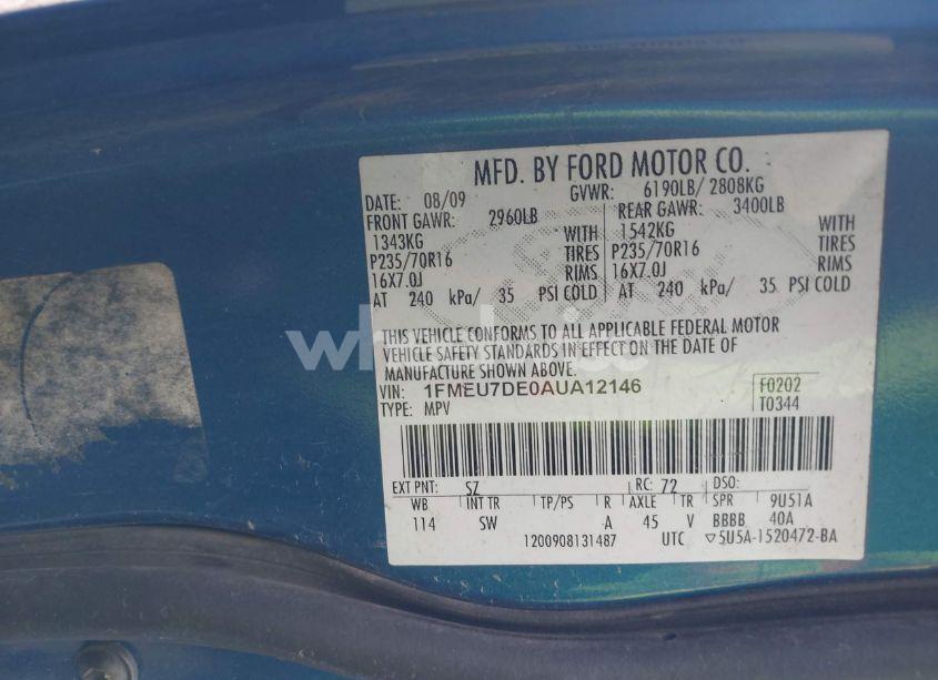 Photo 9 of 2010 Ford Explorer XLT (VIN 1FMEU7DE0AUA12146)