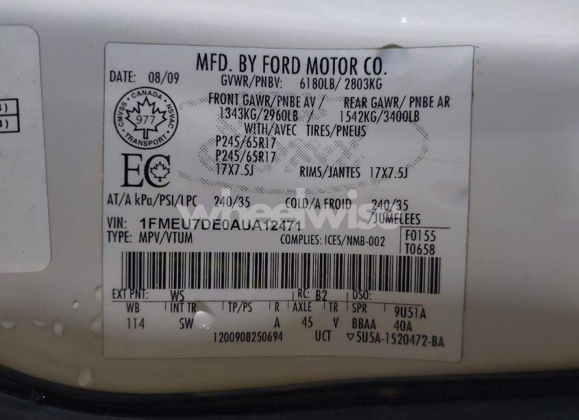 Photo 9 of 2010 Ford Explorer XLT (VIN 1FMEU7DE0AUA12471)