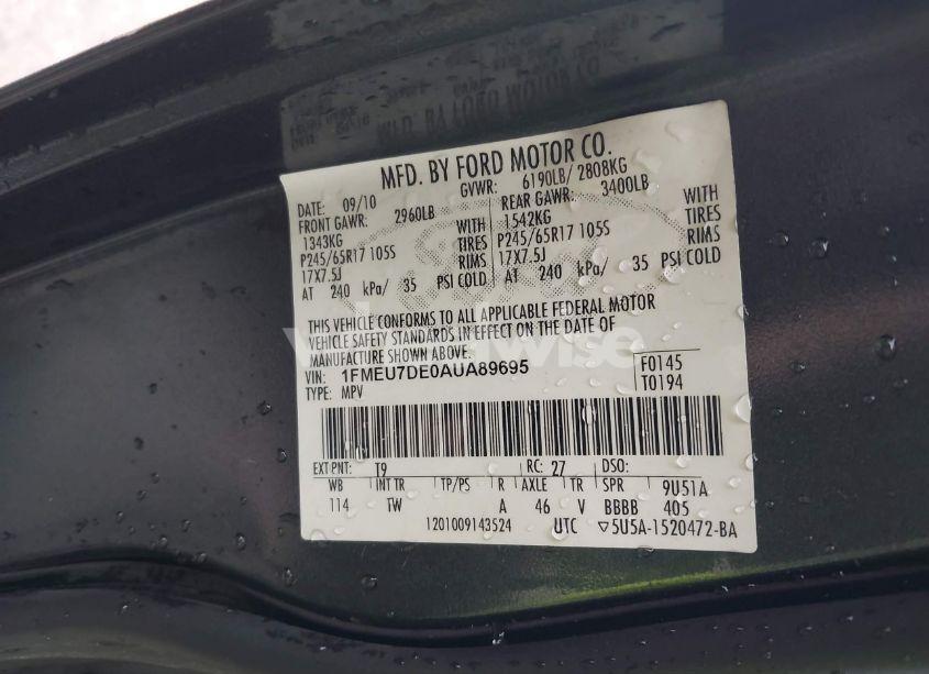 Photo 9 of 2010 Ford Explorer XLT (VIN 1FMEU7DE0AUA89695)