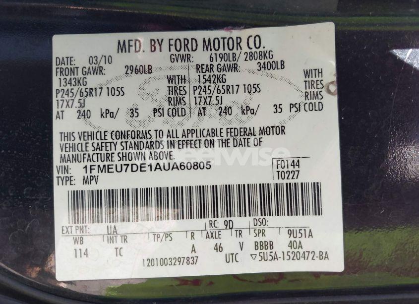 Photo 9 of 2010 Ford Explorer XLT (VIN 1FMEU7DE1AUA60805)