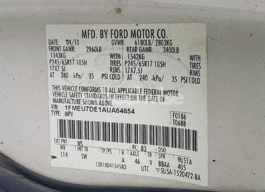 Photo 9 of 2010 Ford Explorer XLT (VIN 1FMEU7DE1AUA64854)