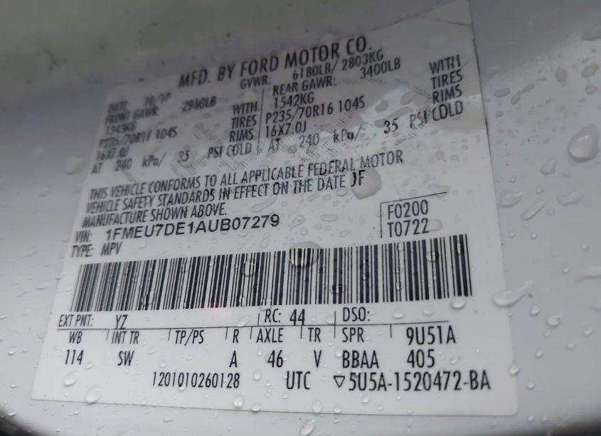 Photo 9 of 2010 Ford Explorer XLT (VIN 1FMEU7DE1AUB07279)