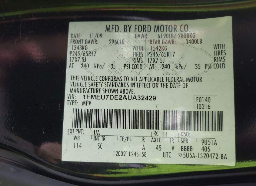 Photo 9 of 2010 Ford Explorer XLT (VIN 1FMEU7DE2AUA32429)