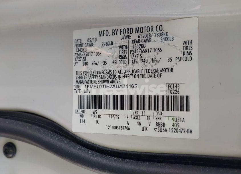 Photo 9 of 2010 Ford Explorer XLT (VIN 1FMEU7DE2AUA71165)