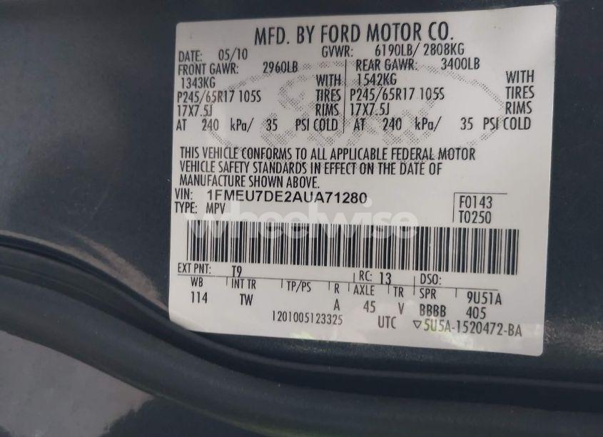 Photo 9 of 2010 Ford Explorer XLT (VIN 1FMEU7DE2AUA71280)