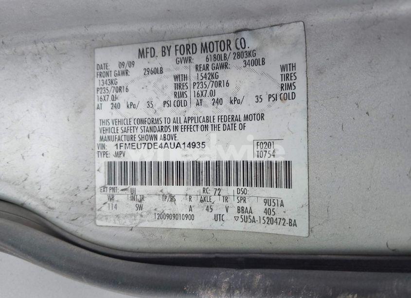 Photo 9 of 2010 Ford Explorer XLT (VIN 1FMEU7DE4AUA14935)