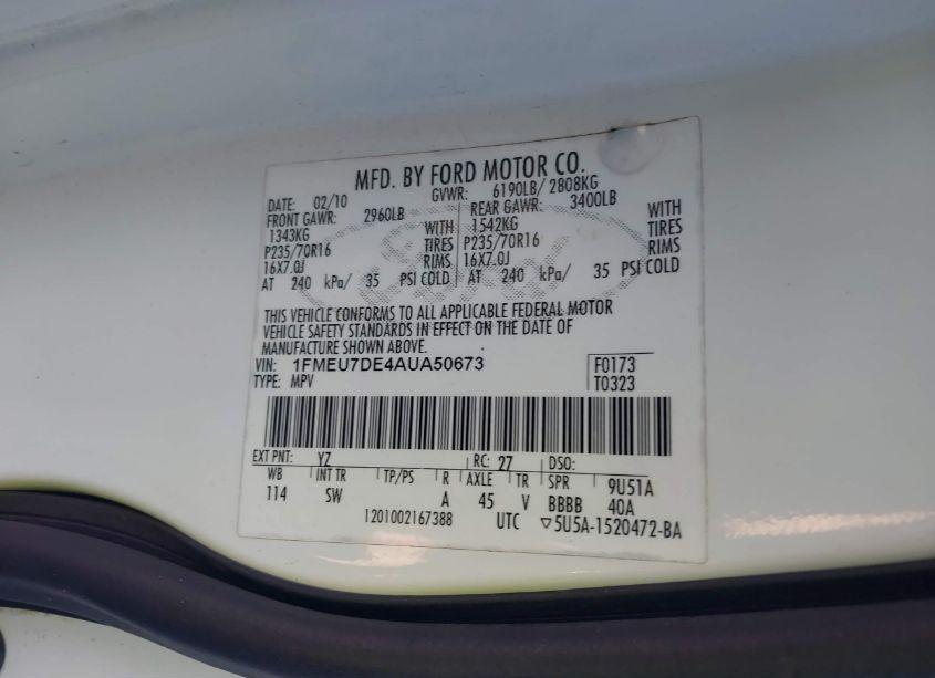 Photo 9 of 2010 Ford Explorer XLT (VIN 1FMEU7DE4AUA50673)