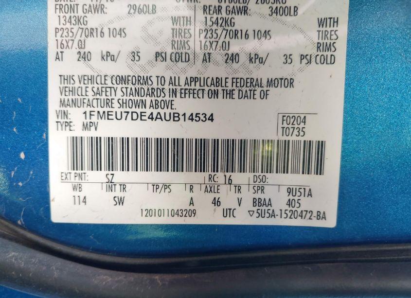 Photo 9 of 2010 Ford Explorer XLT (VIN 1FMEU7DE4AUB14534)