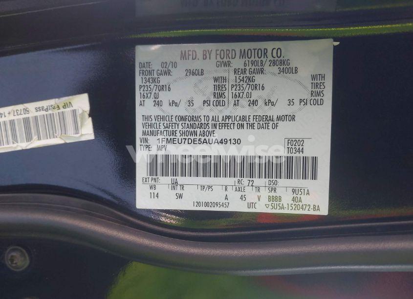 Photo 9 of 2010 Ford Explorer XLT (VIN 1FMEU7DE5AUA49130)