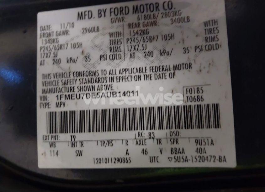 Photo 9 of 2010 Ford Explorer XLT (VIN 1FMEU7DE5AUB14011)