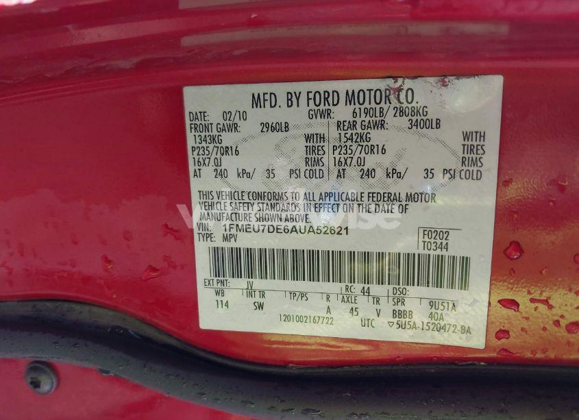 Photo 9 of 2010 Ford Explorer XLT (VIN 1FMEU7DE6AUA52621)