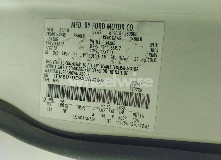 Photo 9 of 2010 Ford Explorer XLT (VIN 1FMEU7DE9AUA42603)