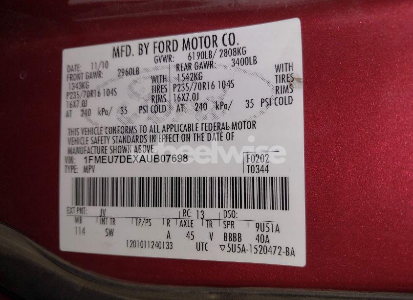 Photo 9 of 2010 Ford Explorer XLT (VIN 1FMEU7DEXAUB07698)