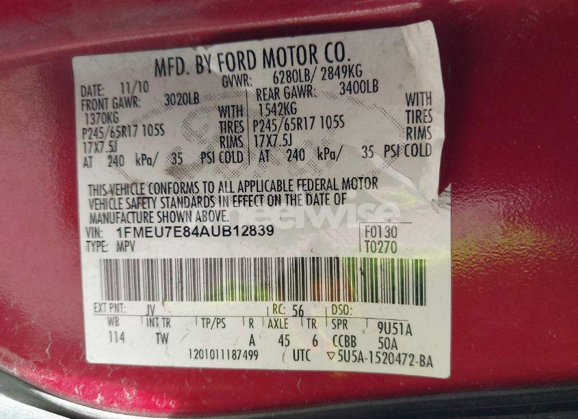 Photo 9 of 2010 Ford Explorer EDDIE BAUER (VIN 1FMEU7E84AUB12839)