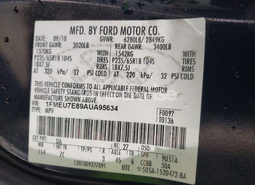 Photo 9 of 2010 Ford Explorer EDDIE BAUER (VIN 1FMEU7E89AUA95634)