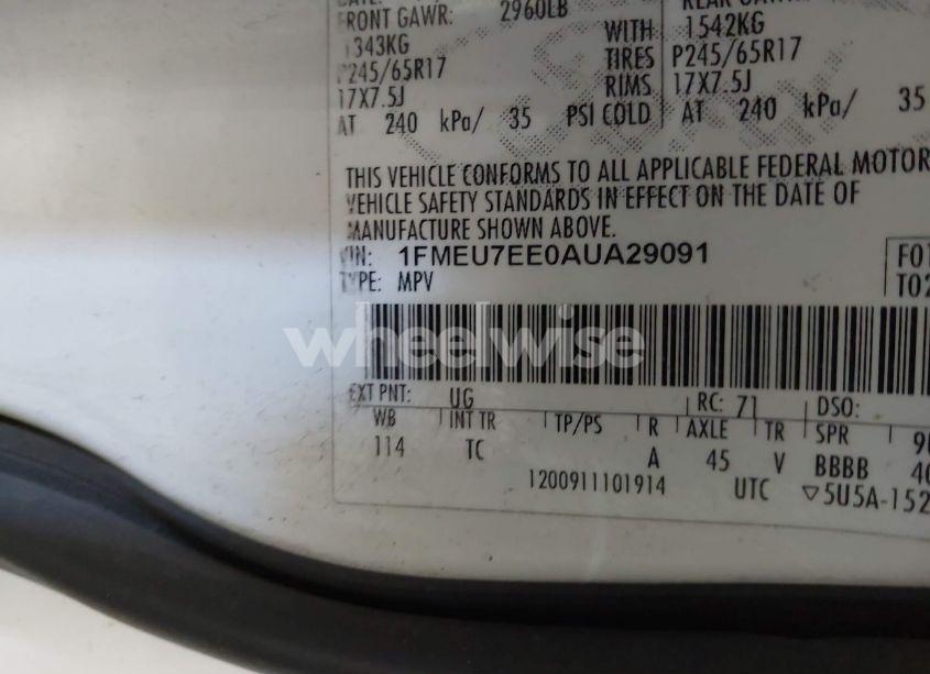 Photo 9 of 2010 Ford Explorer EDDIE BAUER (VIN 1FMEU7EE0AUA29091)