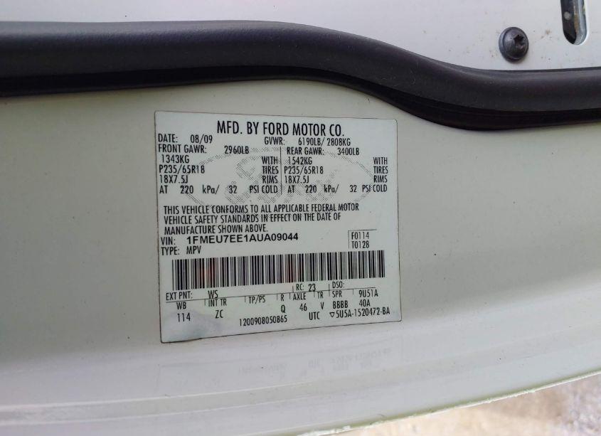 Photo 9 of 2010 Ford Explorer EDDIE BAUER (VIN 1FMEU7EE1AUA09044)