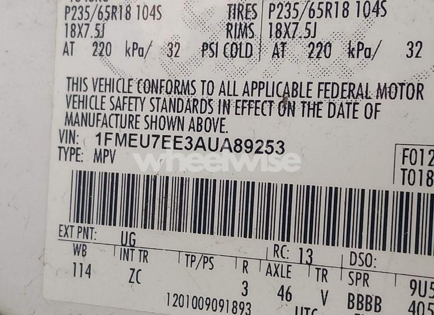 Photo 9 of 2010 Ford Explorer EDDIE BAUER (VIN 1FMEU7EE3AUA89253)