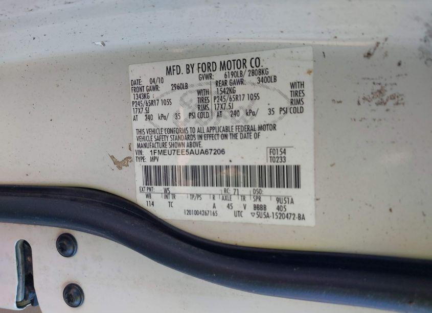 Photo 9 of 2010 Ford Explorer EDDIE BAUER (VIN 1FMEU7EE5AUA67206)