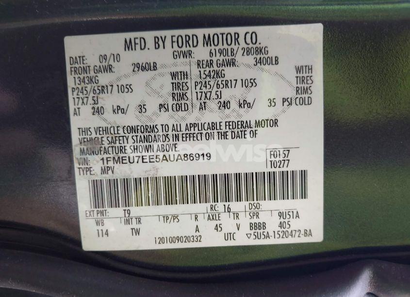 Photo 9 of 2010 Ford Explorer EDDIE BAUER (VIN 1FMEU7EE5AUA86919)