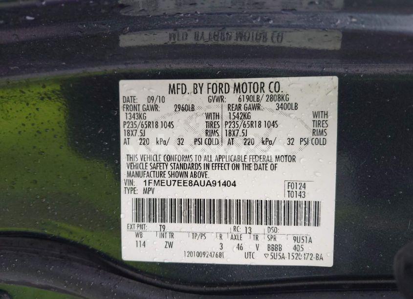 Photo 9 of 2010 Ford Explorer EDDIE BAUER (VIN 1FMEU7EE8AUA91404)