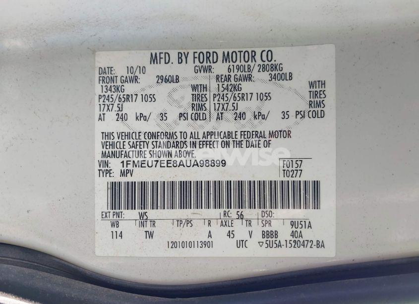 Photo 9 of 2010 Ford Explorer EDDIE BAUER (VIN 1FMEU7EE8AUA98899)