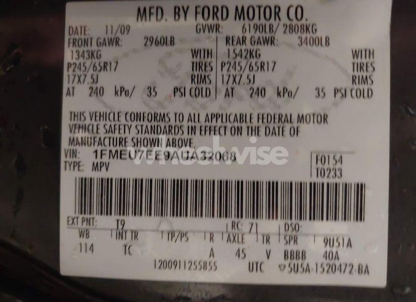 Photo 9 of 2010 Ford Explorer EDDIE BAUER (VIN 1FMEU7EE9AUA32068)