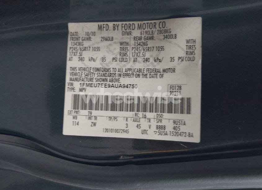 Photo 9 of 2010 Ford Explorer EDDIE BAUER (VIN 1FMEU7EE9AUA94750)