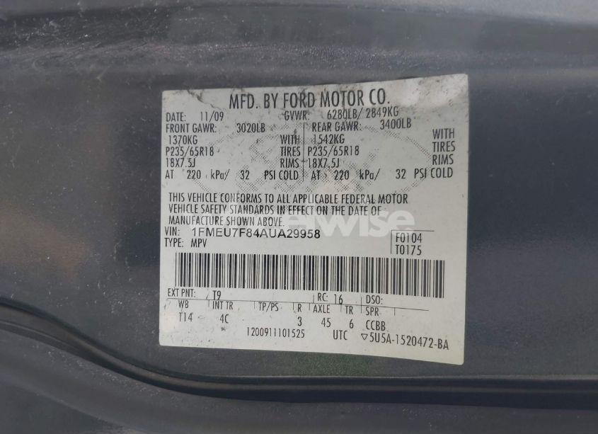 Photo 9 of 2010 Ford Explorer LIMITED (VIN 1FMEU7F84AUA29958)