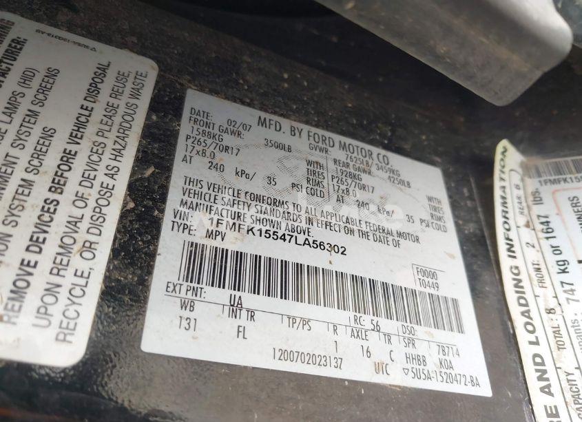 Photo 9 of 2007 Ford Expedition EL XLT (VIN 1FMFK15547LA56302)