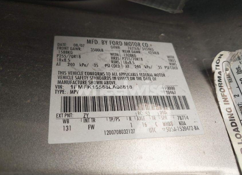 Photo 9 of 2008 Ford Expedition EL XLT (VIN 1FMFK15568LA08818)