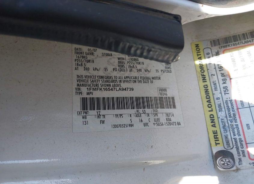 Photo 9 of 2007 Ford Expedition EL XLT (VIN 1FMFK16547LA94739)