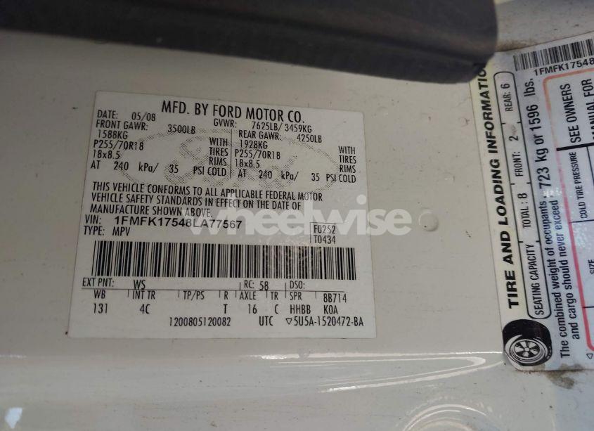 Photo 9 of 2008 Ford Expedition EL EDDIE BAUER (VIN 1FMFK17548LA77567)