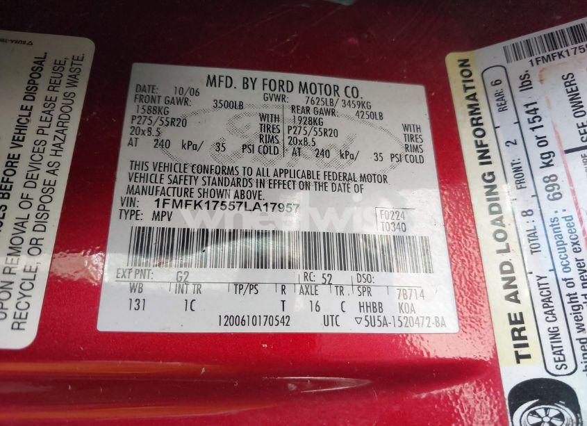 Photo 9 of 2007 Ford Expedition EL EDDIE BAUER (VIN 1FMFK17557LA17957)