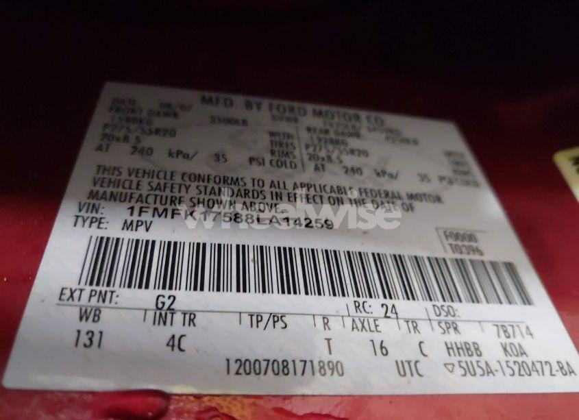 Photo 9 of 2008 Ford Expedition EL EDDIE BAUER/KING RANCH (VIN 1FMFK17588LA14259)