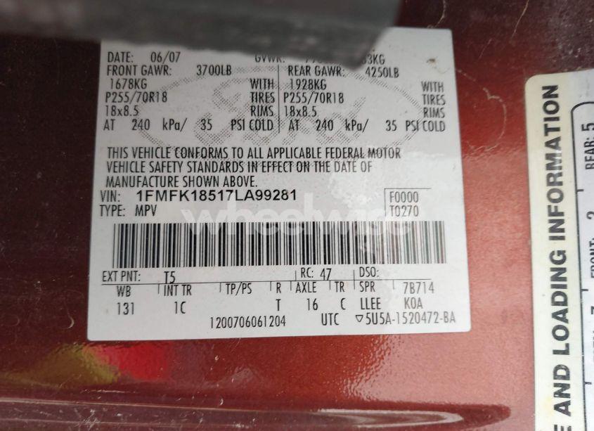 Photo 9 of 2007 Ford Expedition EL EDDIE BAUER (VIN 1FMFK18517LA99281)