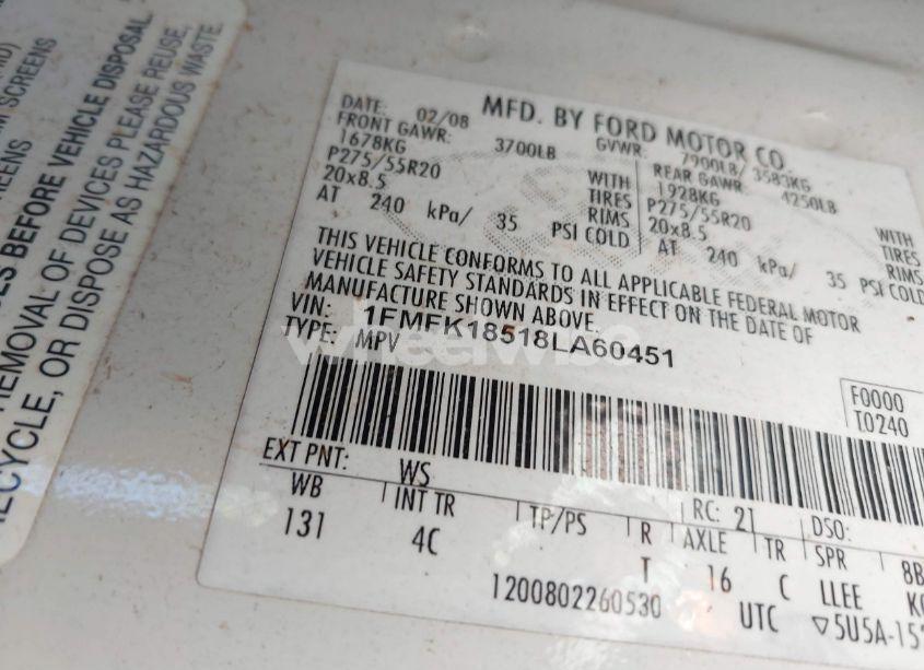 Photo 9 of 2008 Ford Expedition EL EDDIE BAUER/KING RANCH (VIN 1FMFK18518LA60451)