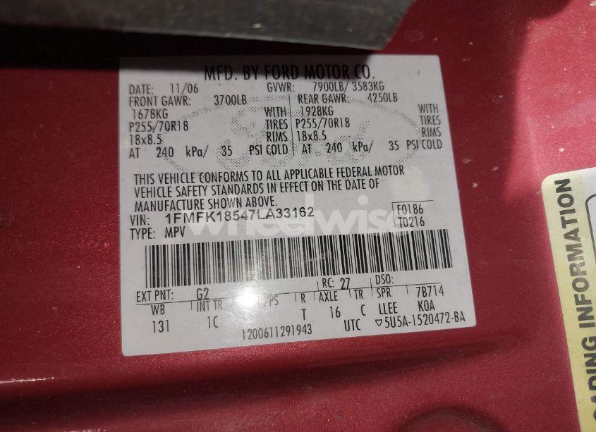 Photo 9 of 2007 Ford Expedition EL EDDIE BAUER (VIN 1FMFK18547LA33162)